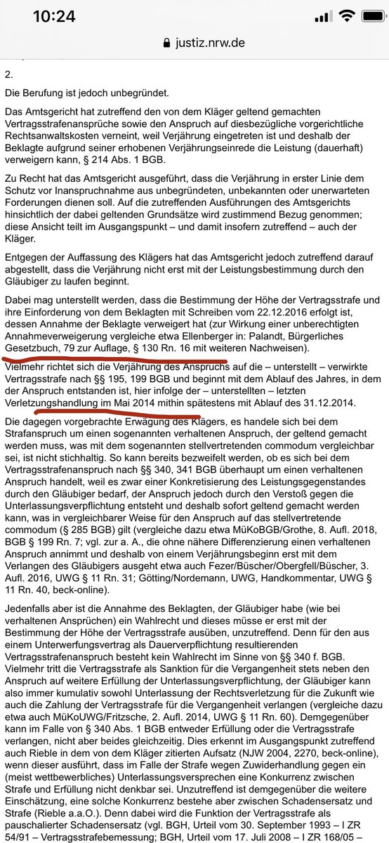 gntbrt's tweet photo. https://t.co/0eKFhSHROY…

Vertragsstrafe in 2014 verwirkt, Klageerhebung in 2019? AG Köln + LG Köln: Verjährt! 

Nächster Halt: Karlsruhe, BGH

Praktisch relevante Entscheidung für den gesamten Grünen Bereich. https://t.co/wD9GXPzXPZ