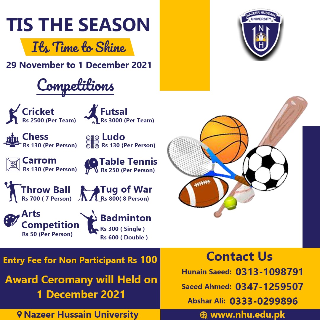 nhukarachi1's tweet photo. Announcement
There are lot more activities in student week being organized by Nazeer Hussain University management.
Dont miss the chance to participate &amp; explore your inner potential with so much fun.
Have a great week ahead!
#NHU #studentweek #itsfuntime #NazeerHussainUniversity https://t.co/684TJOoUiZ
