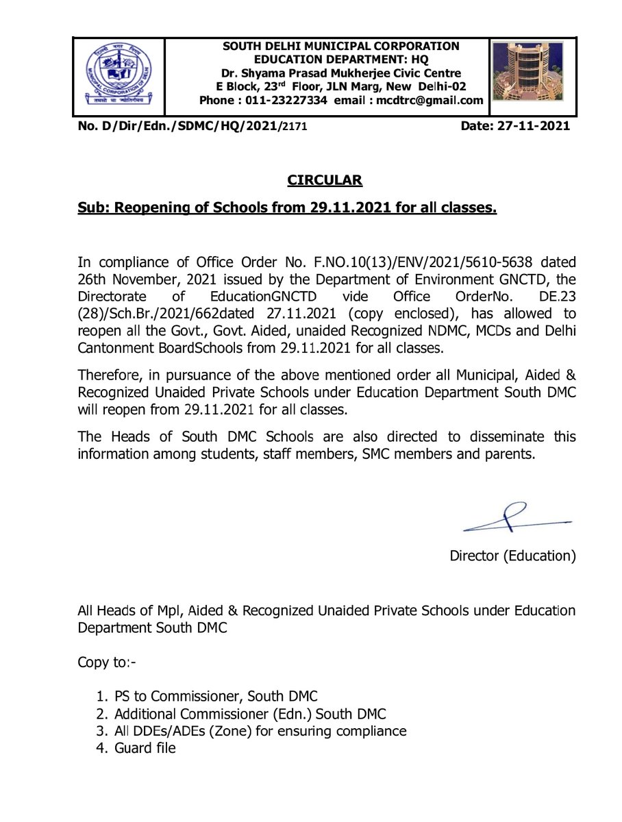SZ_education's tweet photo. Reopening of SDMC schools from 29.11.2021 https://t.co/3mmDi5atVL