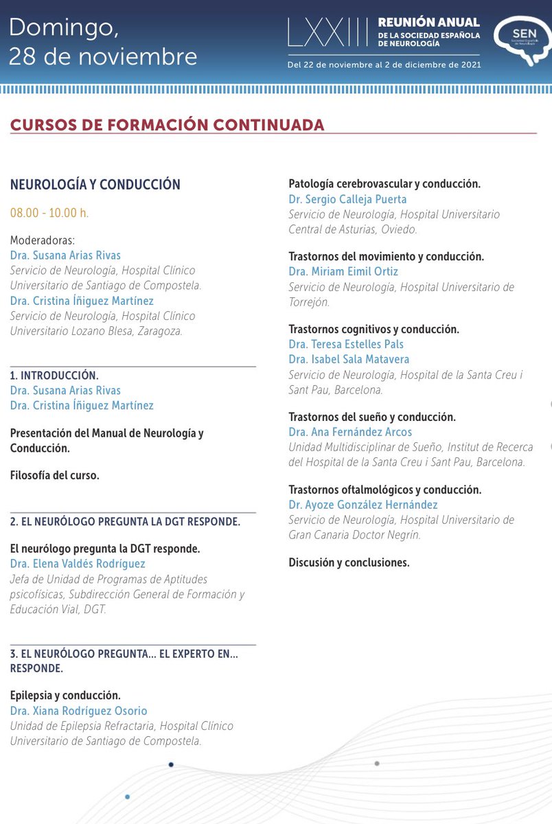 SusAriRiv's tweet photo. Eres de los que su reloj ⏰ biológico le hace madrugar el domingo ? Te invitamos a desayunar ☕️con nosotros en el curso de Neurología y Conducción 🧠🚗🛴…el contenido quedará grabado para ser visualizado los próximos meses 😉 https://t.co/et3oIFBlgT