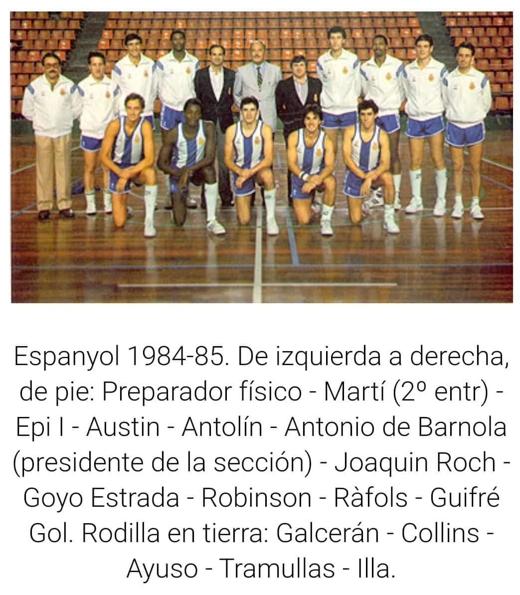DeporteVintage's tweet photo. Un recuerdo del primer @Espanyolbasquet #ACB 1984/85, la plantilla, el rompetableros #KenAustin y su mítico Presidente #AntonioBarnola entrevistado por otro mítico @RiusJaume pionero en las retransmisiones televisivas en #Catalunya https://t.co/DYeK0FAzr0