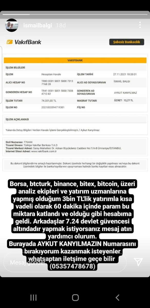 ismailbalgi's tweet photo. @VakifBank  sahte hesap kullanarak milleti kandırmaya çalışıyorlar @Merkez_Bankasi https://t.co/TpMPTWEupI