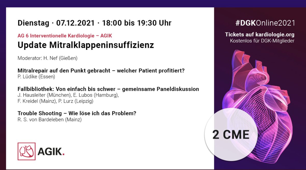 #DGKOnline2021
Looking forward to this session. Important talks.
<a href="/luedike/">Peter Lüdike</a> from our center talks about mitral valve repair.
<a href="/buer_jan/">Jan Buer</a> @kardiokoeln <a href="/MedEssen/">Medizinische Fakultät Essen</a> <a href="/LaJohannsen/">Laura Johannsen</a> <a href="/papathanasiou_/">Maria Papathanasiou</a> <a href="/aljanosi/">Alexander Jánosi</a> <a href="/RammosChristos/">Christos Rammos</a> <a href="/matthiastotzeck/">Matthias Totzeck</a>