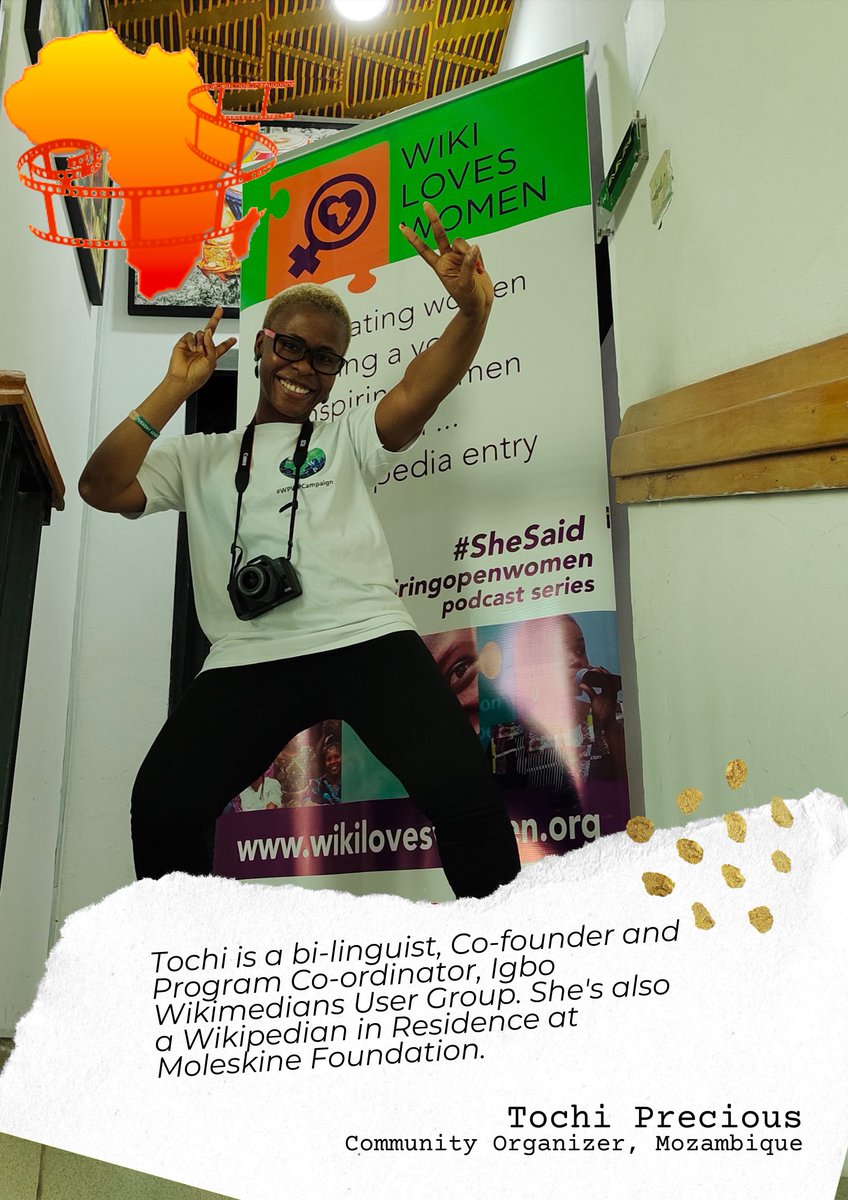 AfrocineProject's tweet photo. #MeetAfroCineOrganizers
@Tochiprecious3 is a bi-linguist, co-founder and program coordinator of Igbo Wikimedians User Group. She's also a Wikipedian in Residence at Moleskine Foundation where she is organizing AfroCine events for the Mozambican community.
#monthsofafricancinema https://t.co/2ynrxz6TZs