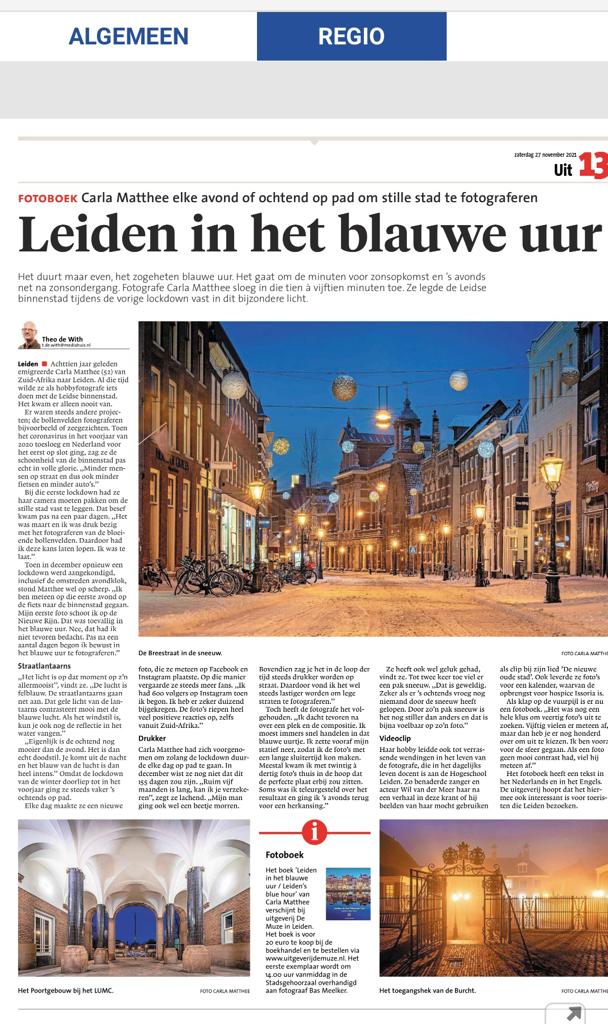 Dankjewel <a href="/TheodeWith/">Theo de With</a> Voor dit mooie artikel over dit prachtige boek. #LeideninhetBlauweUur met foto's van <a href="/CarlaMatthee/">Carla Matthee</a>