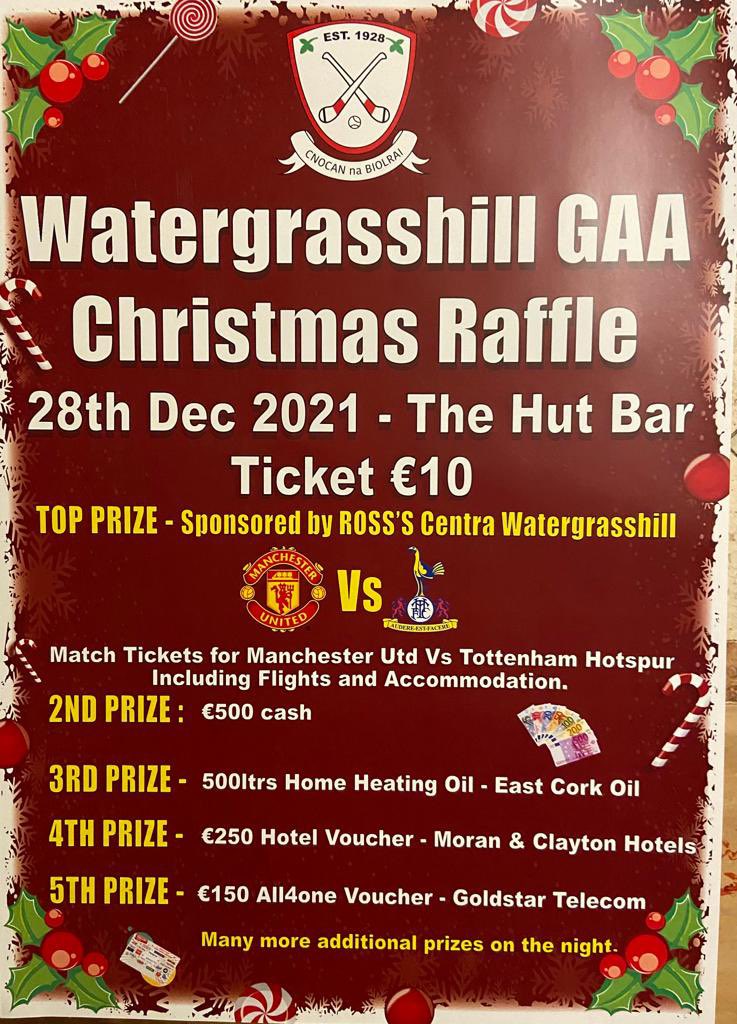 Tickets on sale today in Ross’s Centra Watergrasshill from 10am to 2pm. Tickets €10 each, 20+ prizes to be drawn on the night, the perfect stocking filler for someone this Christmas 🎅🏻🤶🎄🎁