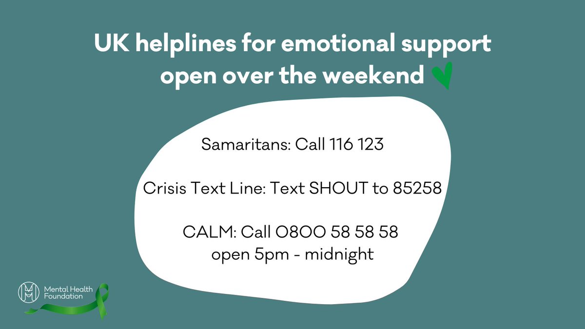 mentalhealth's tweet photo. 💚We'd like to wish you a wonderful weekend and can't wait to be back with you on Monday.

To each and every one of you: thank YOU for being here.

☎️Need support? visit our page on getting help: https://t.co/IFCBAiblh9 https://t.co/9hcLKPRHZR