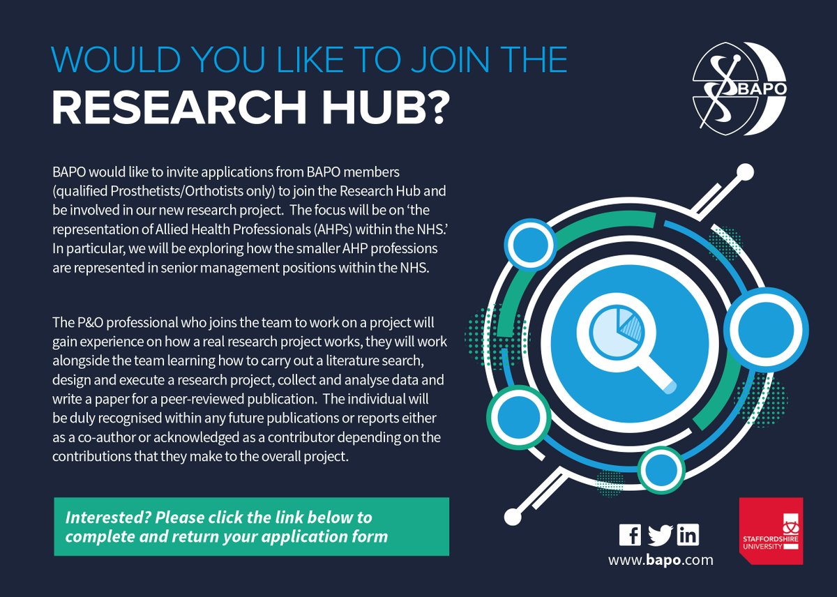 BAPO (@bapo2) on Twitter photo If you’re planning on applying to join our Research Hub the deadline is only 5 days away! The successful P&O will gain experience on how a real research project works. To apply visit: ow.ly/mOvs50GUnrl <a href="/SpatialityJones/">martin jones</a> <a href="/NachiC/">Nachi Chockalingam</a> <a href="/AoifeCHealy/">Aoife Healy</a> <a href="/OrthoticNetwork/">Nicky Eddison</a> <a href="/PROSTHETICSnet/">Prosthetic Network</a> If you’re planning on applying to join our Research Hub the deadline is only 5 days away! The successful P&O will gain experience on how a real research project works. To apply visit: ow.ly/mOvs50GUnrl <a href="/SpatialityJones/">martin jones</a> <a href="/NachiC/">Nachi Chockalingam</a> <a href="/AoifeCHealy/">Aoife Healy</a> <a href="/OrthoticNetwork/">Nicky Eddison</a> <a href="/PROSTHETICSnet/">Prosthetic Network</a>
