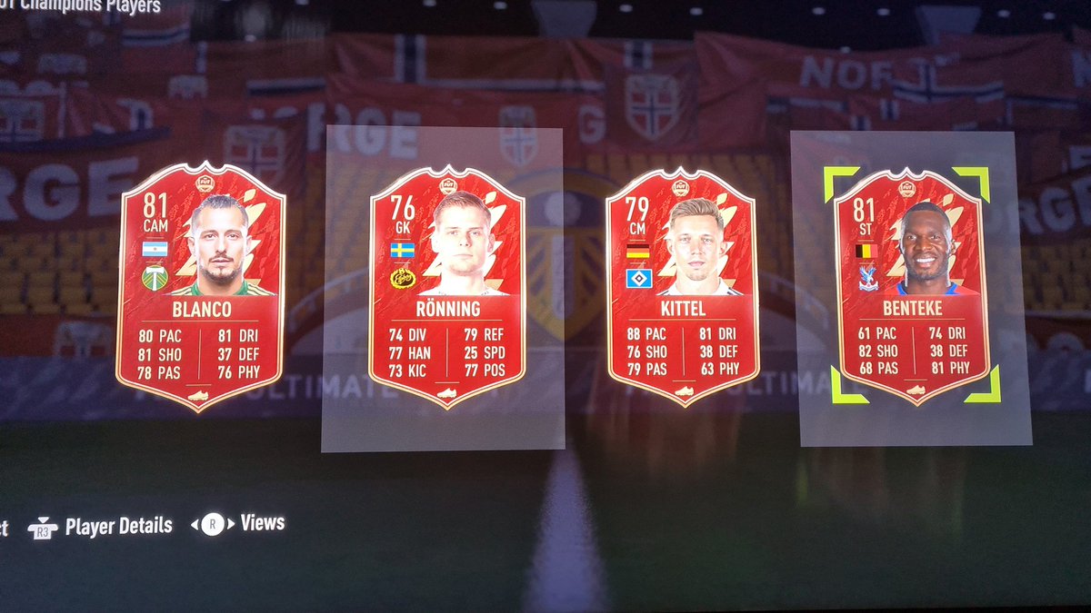 Sleepogold4's tweet photo. @EAFIFADirect @easportsfifa can you please explain to me why the fuck I would spend my weekend playing the champions league to get a players pick of this shite. There is a German division 2 player in this selection. You absolute rip off merchants. https://t.co/TlEJVBRY4G