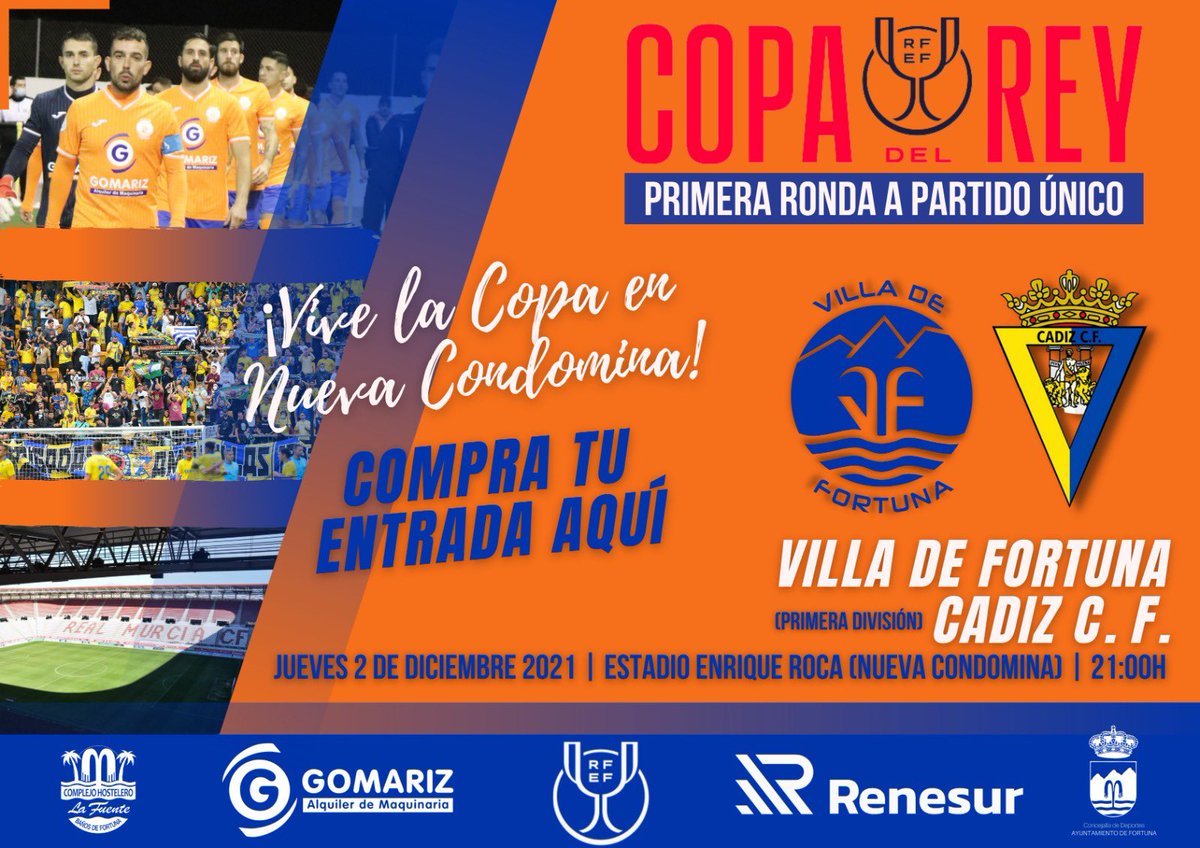 ⚽️ ¡Compra tu entrada para ver la Copa del Rey en Nueva Condomina!

El Villa de Fortuna recibe al Cádiz CF de Primera División en el Estadio Enrique Roca con la emoción del partido único en primera ronda de Copa.

¡Cómprala aquí: cdvilladefortuna.compralaentrada.com !

#lacopamola🏆