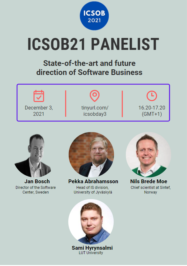 At the end of the Academic Day 2, we have an interesting panel about the Starte-of-the-Art and Future directions on Software Business. Our panelist are <a href="/JanBosch/">JanBosch</a> <a href="/pekka_abrahamss/">Pekka Abrahamsson</a> <a href="/nilsbm/">Nils Brede Moe</a> and <a href="/sthyry/">Sami Hyrynsalmi</a> Definetly something to wait for! #SoftwareBusiness #StateOfTheArt