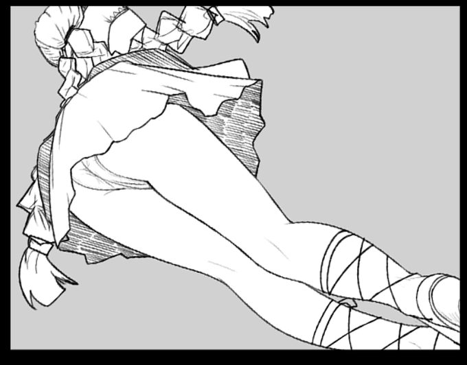 月末イラストネタとしては
パンチラといいますか、逆さ撮りといいますか
そんなラフ 