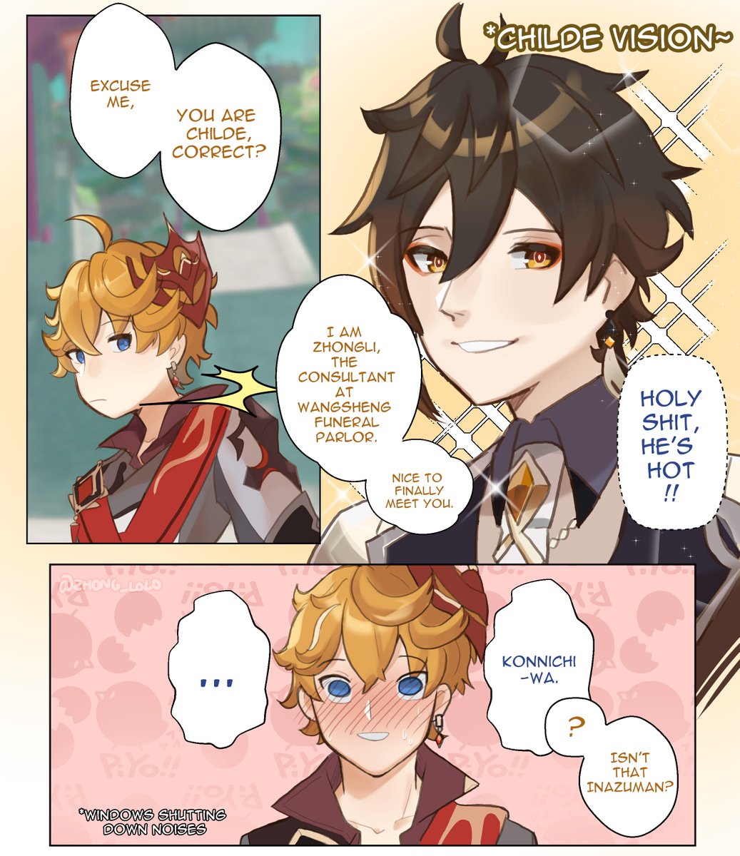 zhong_lolo's tweet photo. how i imagined #childe and #zhongli 's first meeting went
((Childe studied Liyuen customs really, it's just that he was taken aback))

#tartali https://t.co/59RlqOcl3u