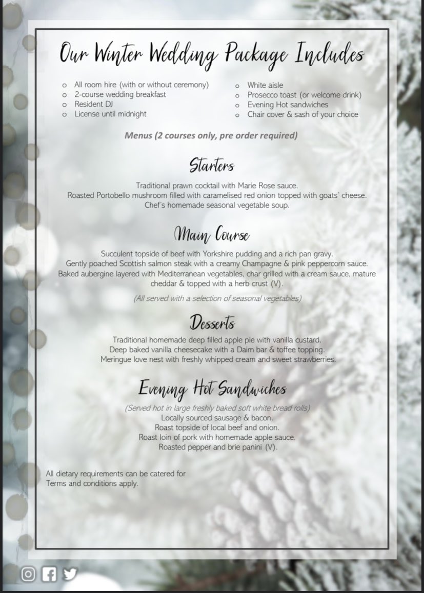 Check out our Winter Wedding package for the beginning of 2022.  Bradford &amp; Keighley registrars still have availability too! #barnwedding #yorkshirebarn #winterwedding