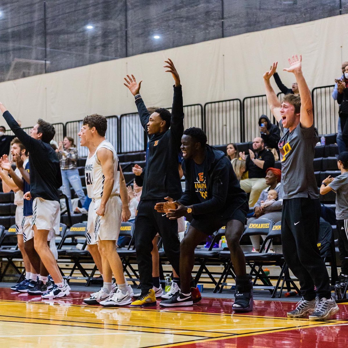 Emerson_McClung's tweet photo. When the bench is as into the game as the guys on the floor, you know that team will be special❤️ 
*
*Message me for photos
@ECLionsBball @ATHLETICSatEC @EC_ResLife @Grammarmax @CoachTJRosene https://t.co/Vfzwk44ChS