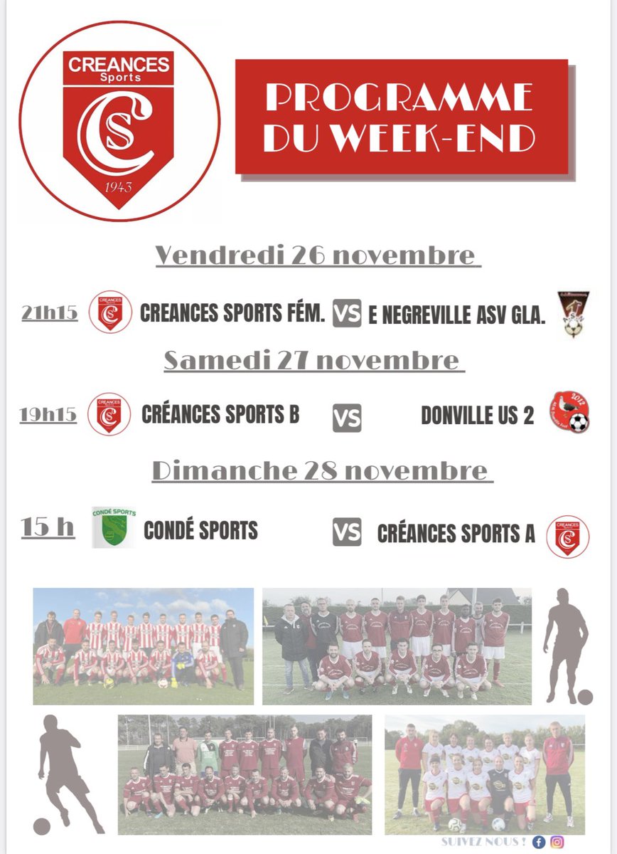 CreancesSports's tweet photo. L’affiche du week-end ! 🔴⚪️

Les filles ont ouvert le w-e en affrontant une grosse équipe de Negreville. Défaite 1-6 des filles malgré une belle première mi-temps (0-1 à la mi-temps). 

Place à notre équipe réserve ce soir et à notre équipe 1ère demain face à @Conde_sports. 👇🏻 https://t.co/tTvBgV1D4Y