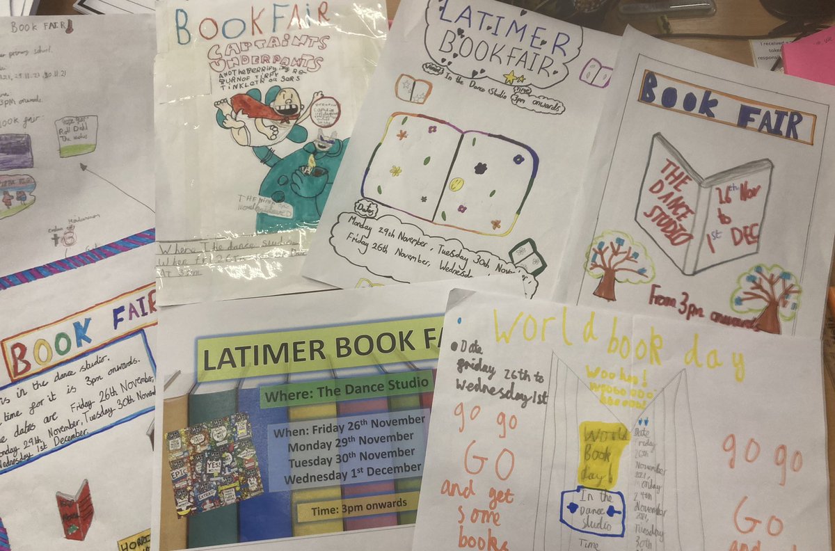 latimerprimary's tweet photo. What amazing homework @ClassVC produced this week to help Latimer promote their book fair. Fabulous! #Latimercommunity #creative https://t.co/KPVrXQFDbw