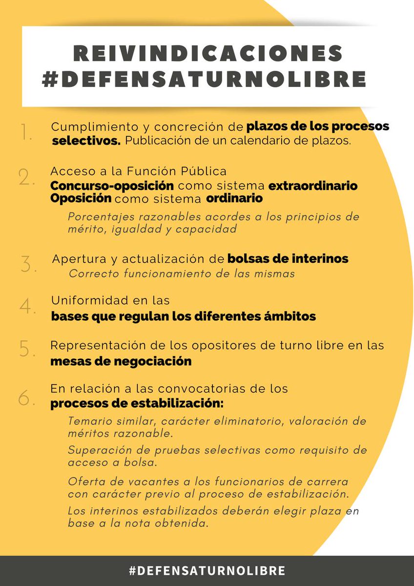 defturnolibre's tweet photo. Para ir abriendo boca os dejamos nuestras reivindicaciones, y las bases de lo que debería ser el acceso a la función pública. ⬇️
#DefensaTurnoLibre
#LaPlazaNoSeRegala https://t.co/cuJswqoM6W