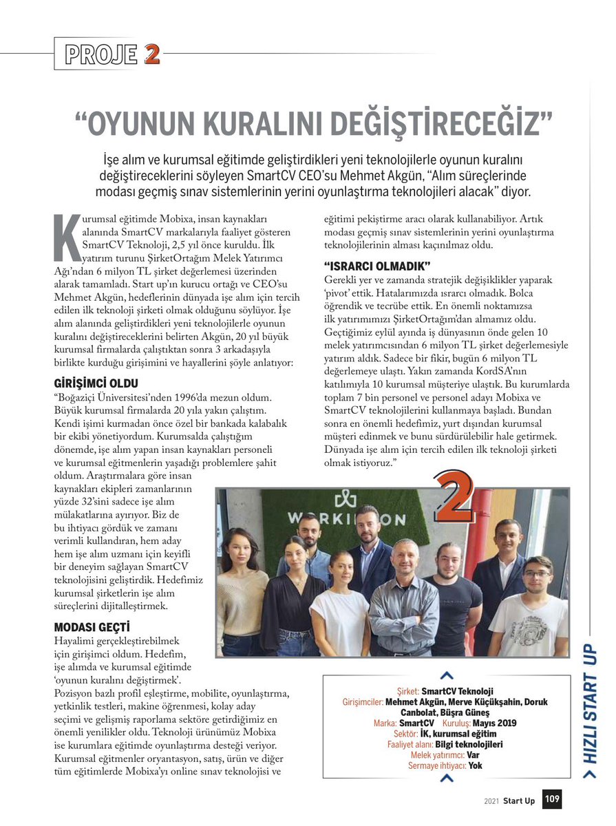 sirketortagim's tweet photo. Ağımız Yatırımlarından #SmartCV girişimi kurucusu Mehmet Akgün’ün @StartupDergisi Kasım sayısında yayımlanan “Hızlı Start Up” başlıklı @AyceAksakal röportajı #startup #melekyatirim #sirketortagim #capital @CapitalDergisi @sirketortagim https://t.co/7d73AA0aNv