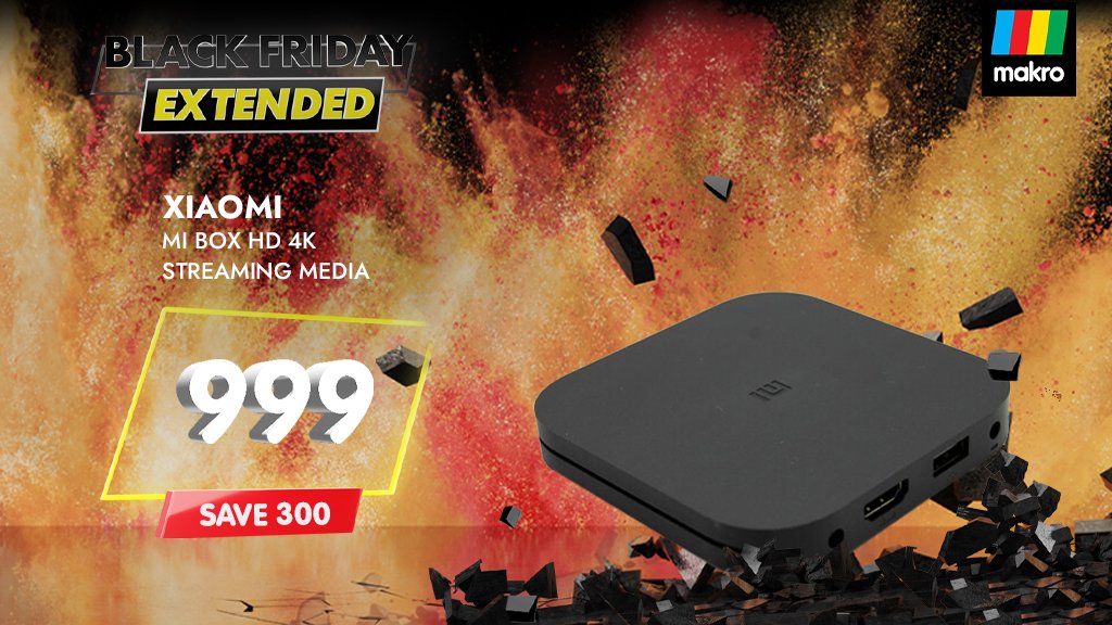 Only 1 day left of the #MakroBlackFridayExtended sale. 

Don't miss out on this Xiaomi Mi Box HD 4K Streaming Media for R999 and save R300!

>> bit.ly/3nUlgti