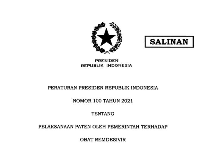 setkabgoid's tweet photo. Presiden @Jokowi terbitkan Perpres 100/2021 tentang Pelaksanaan Paten oleh Pemerintah terhadap Obat Remdesivir. 

#KabarKabinet
https://t.co/mRAcUpfP8G https://t.co/1PLSzsWEOu