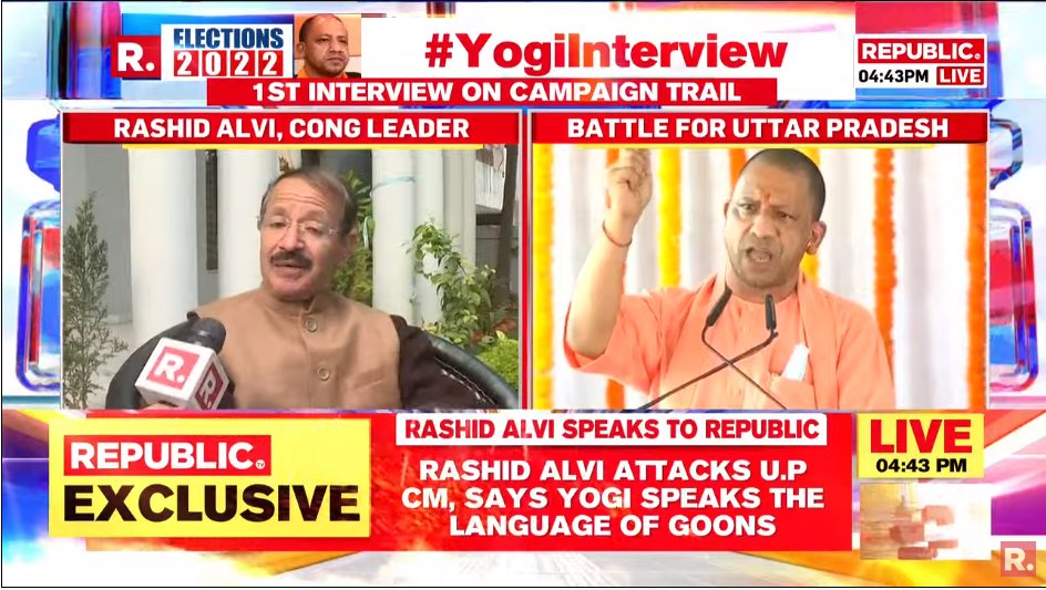 republic's tweet photo. #YogiInterview | Congress' Rashid Alvi blames UP govt for increased crime; attacks CM Yogi Adityanath after his #EXCLUSIVE interview with Republic. Tune-in here to watch #LIVE - https://t.co/RZHKU3wOei https://t.co/phjTjgaClm