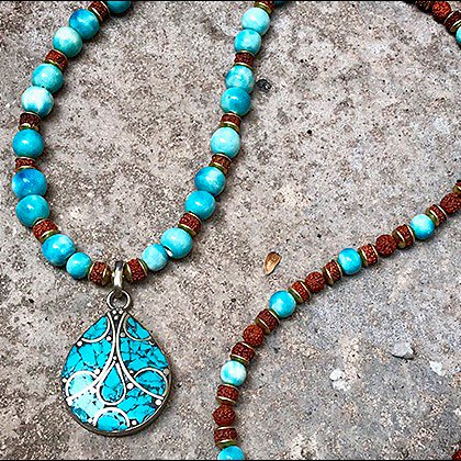 claycult1's tweet photo. A gorgeous #turquoisependant is the centrepiece of this #artisan #ceramicbead #necklace .. Crafted using our #teeniestbeads combined with tiny #prayerbeads from #nepal #artisanjewellery #bohostyle #Diva #yogabeads #beadlove #womenartisans of #siemreap #cambodia #ethicalproduction https://t.co/9qHkjwLjWP