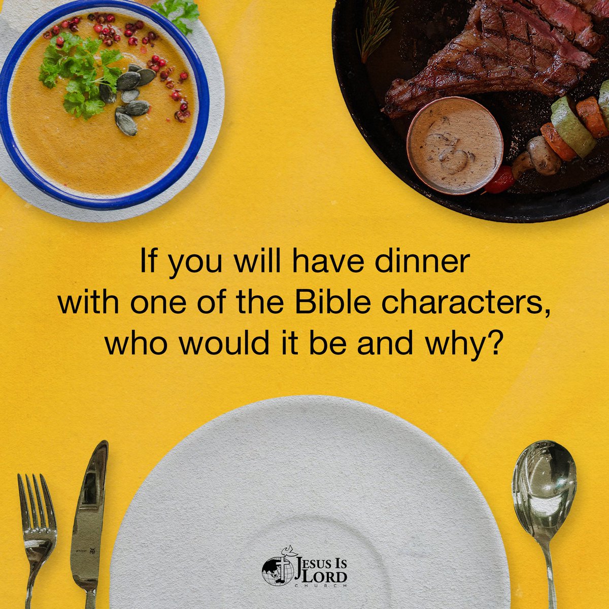 JILWorldwide's tweet photo. Dinner with your favorite Bible character? Let us know who it is below! https://t.co/HaOA3QWAZF