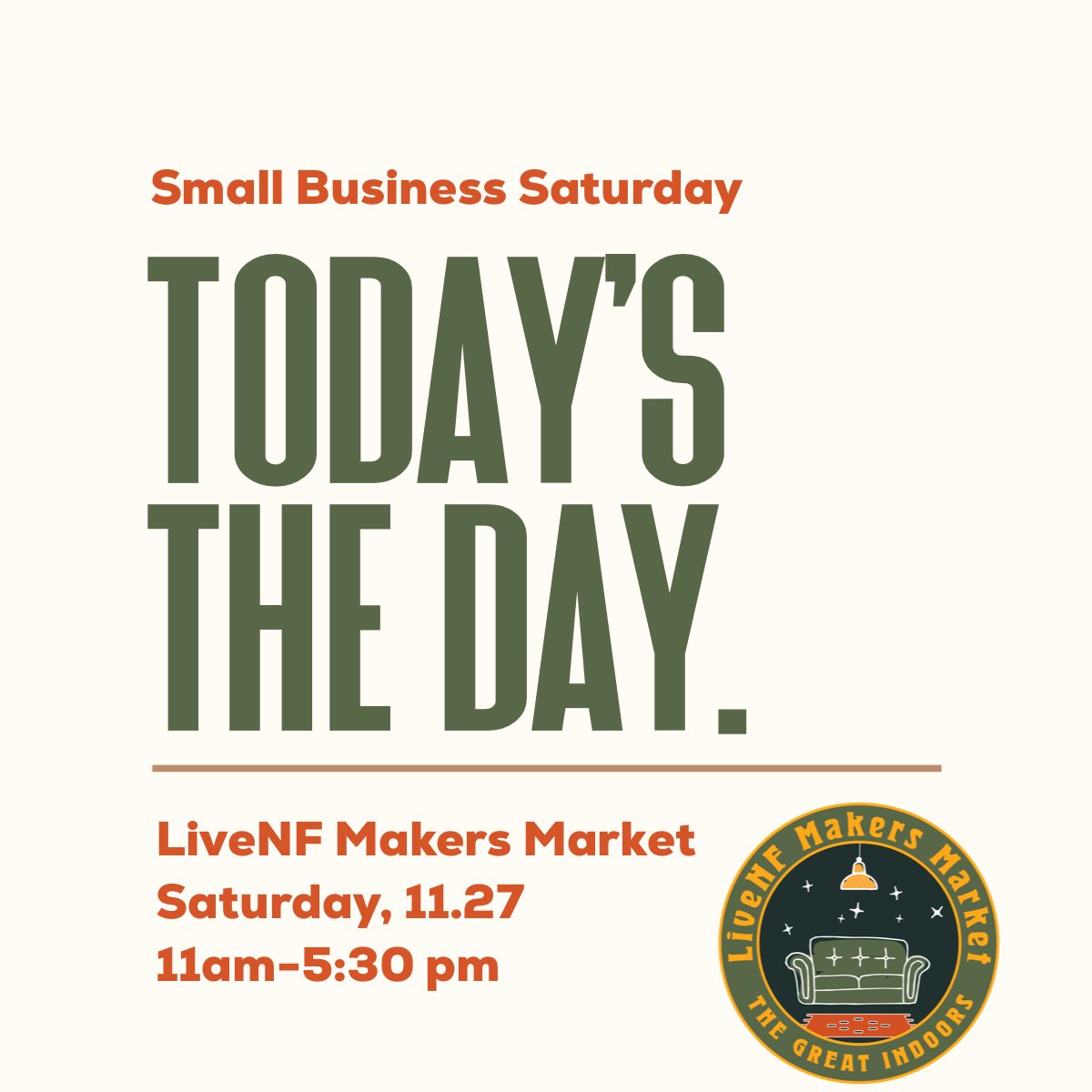 Let’s celebrate #SmallBusinessSaturday at the #LiveNF Makers Market presented by <a href="/FindYourNiagara/">Discover Niagara</a>. 11-5:30 <a href="/CCNFUSA/">Conference/Event NF</a>. 80+ vendors and live music all day. $1 admission and free parking.