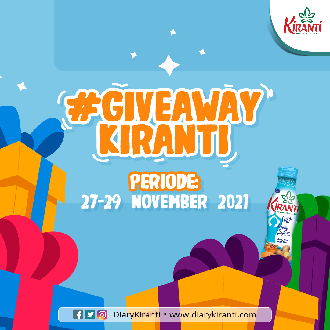 Ladies, ikutan  #GiveawayKiranti Periode: 27 - 29 November 2021. :)
Mekanismenya, yakni:
1. Like and follow @diarykiranti
2. Jawab pertanyaan pada gambar
3. Likes 5 post @diarykiranti
4. Tag 5 sahabat kamu dan ajak untuk ikutan
5. Sertakan #GiveawayKiranti dan #MiniQuizKiranti