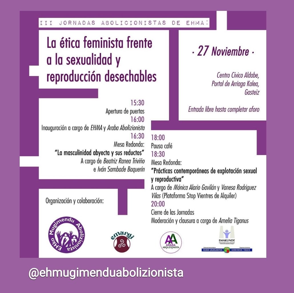 StopSubrogacion's tweet photo. No os perdáis esta cita imprescindible!!!.

Un orgullo que nuestra compañera Vanesa Rodríguez @pujades7 represente a #StopVientresdeAlquiler, no os la perdáis!

Muchas gracias a @EHMAbolizionist  por la invitación, un honor compañeras! 💜🙏 https://t.co/qdCUcYWcon