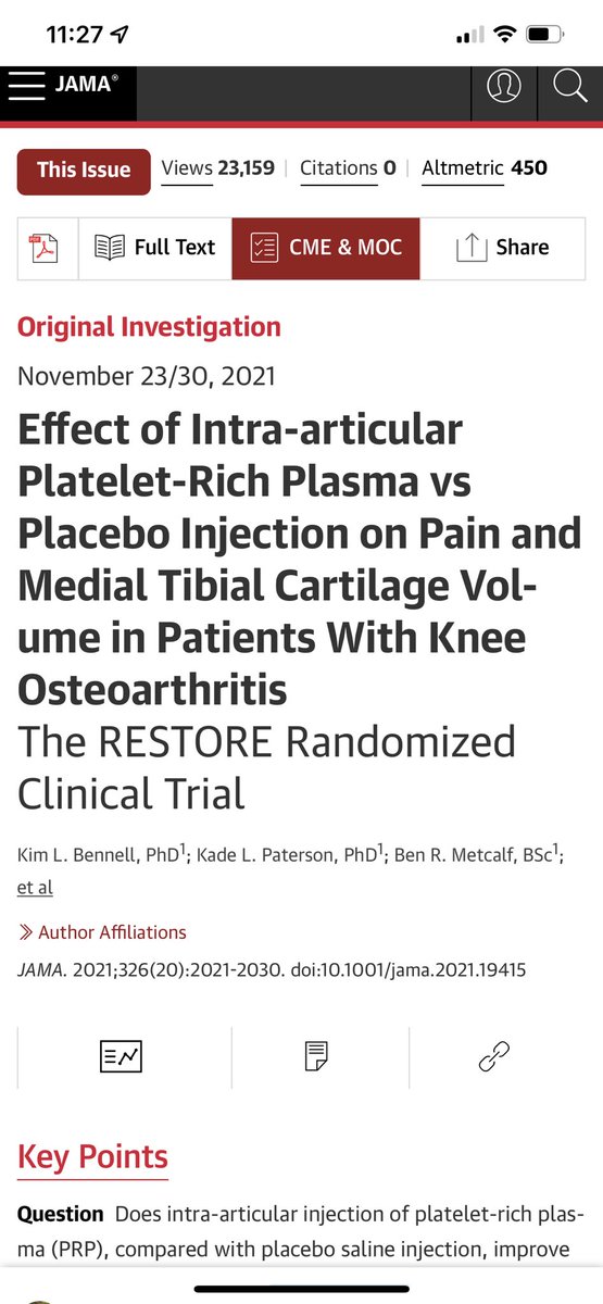 More evidence that injecting substances into the knee cannot grow cartilage back - great to see level 1 evidence that we should not do it with the promise of arthritis cure.