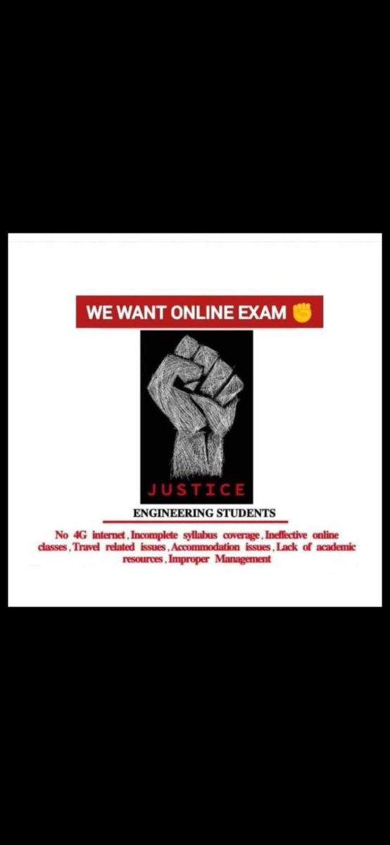 Jyoti17_09_2002's tweet photo. #bte_exam_online_lo 
We want online exam ✊
No 4G internet, incomplete syllabus coverage, ineffective online classes, travel related issue, accommodation issue, lack of academic issue, improper management. 
Justice for engineering students✊
@ArvindKejriwal @msisodia https://t.co/2yqjW8EqW2