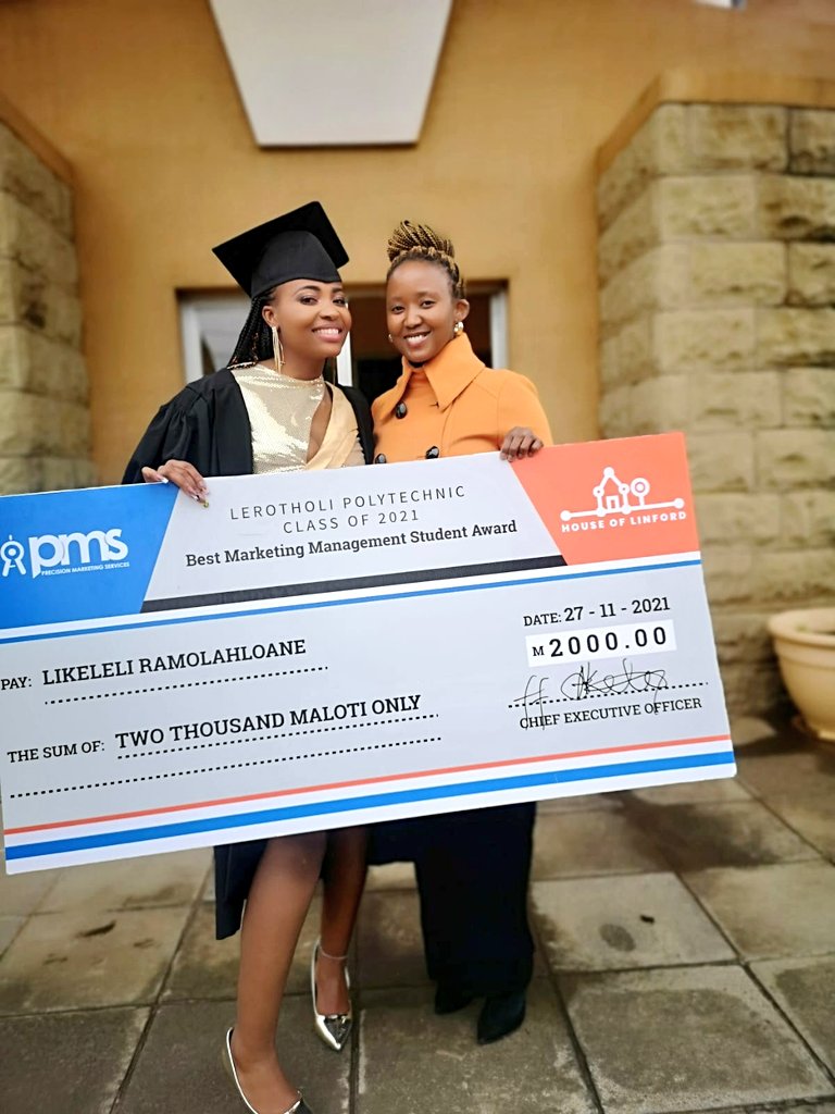 PMS_LSO's tweet photo. At it again valuing excellence at Lerotholi Polytechnic. We partnered with @LinfordVodka to award the Best Marketing Management student. 

Ms. Ramolahloane will not only receive M2000.00, but she will also be attached under #HouseOfLinford as a Marketing intern. Congrats! 💙🧡 https://t.co/RP81dgjkBB