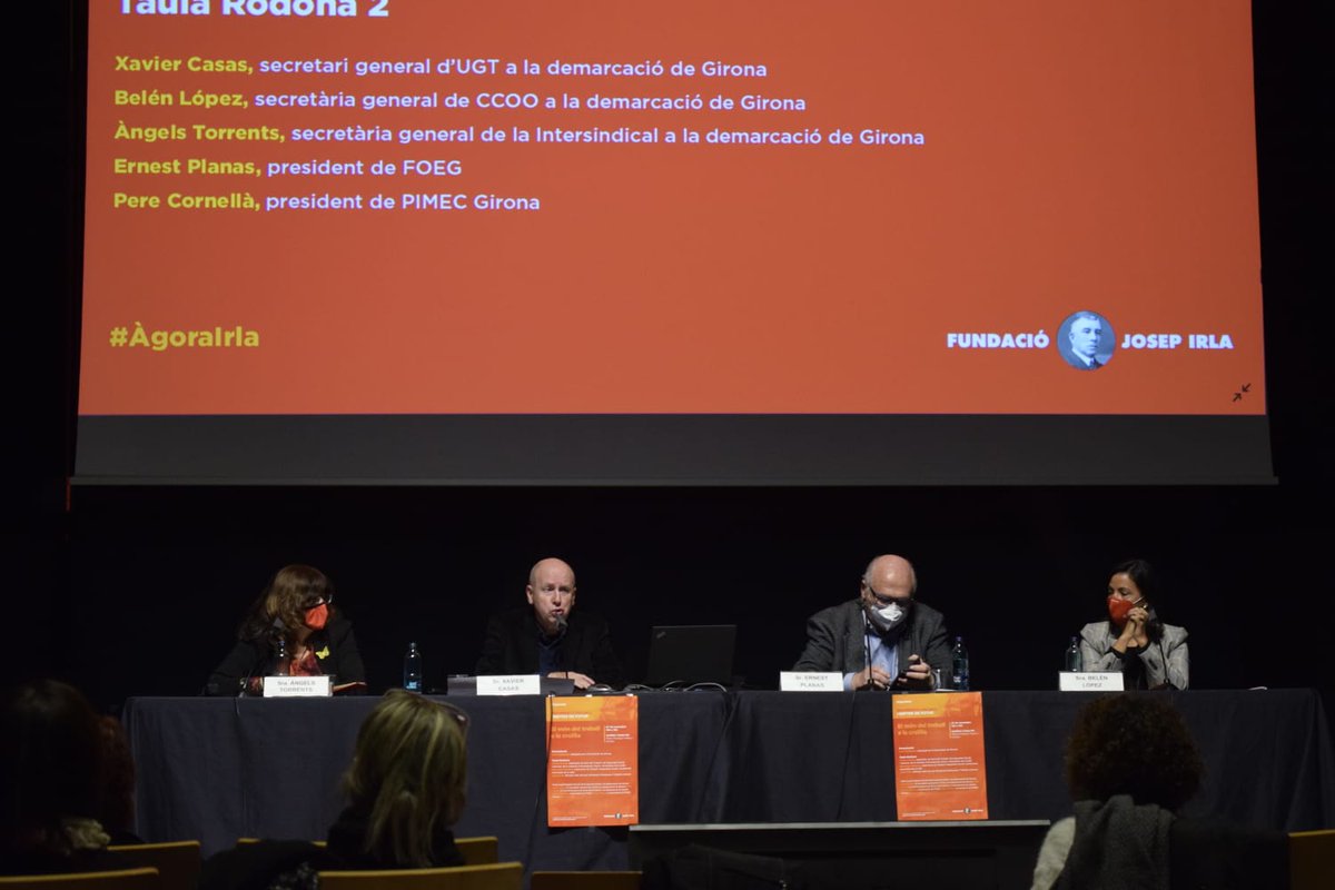 FundacioIrla's tweet photo. @XavierCasasUGT, secretari general @ugtcatalunya a la demarcació de Girona: "Sostenibilitat és el concepte que marcarà aquesta dècada. Parlo no només de sostenibilitat ambiental, també social, laboral..." #ÀgoraIrla https://t.co/WRsZfHMZHy