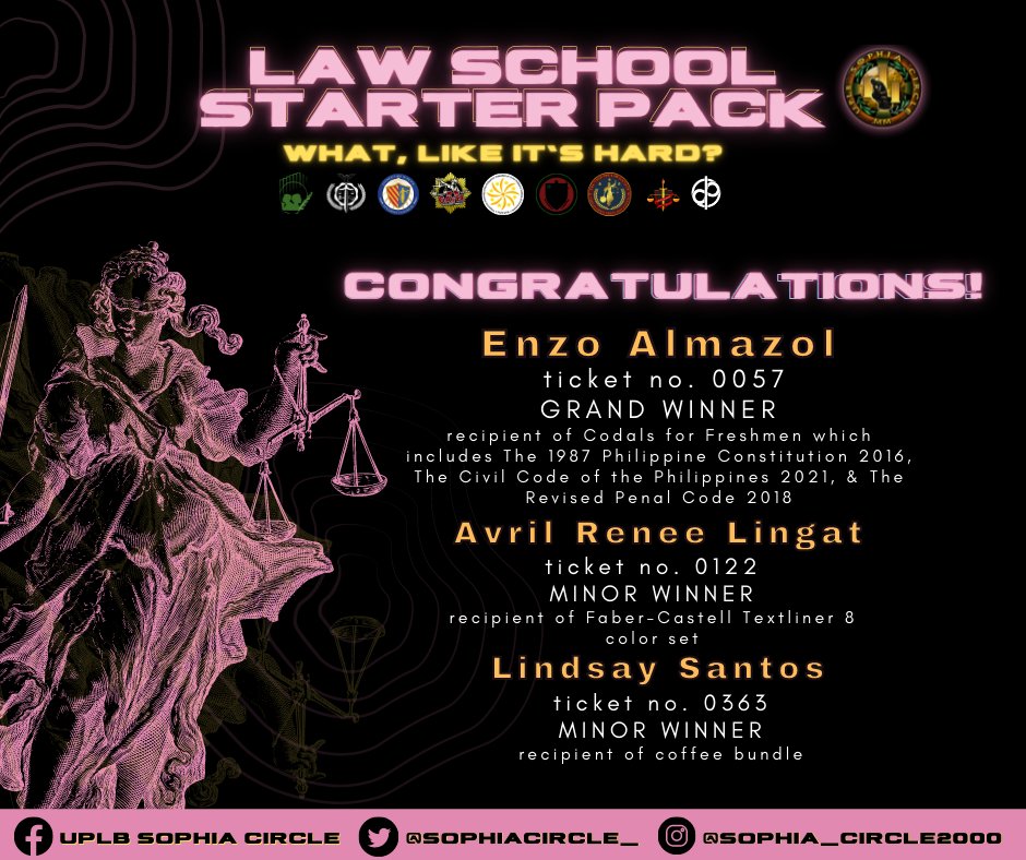 sophiacircle_'s tweet photo. The UPLB Sophia Circle would also like to express its sincerest gratitude to everyone who participated in our raffle fundraising event in part of 𝗟𝗮𝘄 𝗦𝗰𝗵𝗼𝗼𝗹 𝗦𝘁𝗮𝗿𝘁𝗲𝗿 𝗣𝗮𝗰𝗸 𝗩𝗼𝗹. 2: 𝗪𝗵𝗮𝘁, 𝗟𝗶𝗸𝗲 𝗜𝘁’𝘀 𝗛𝗮𝗿𝗱? 1/4 https://t.co/YxnKP0PNKe