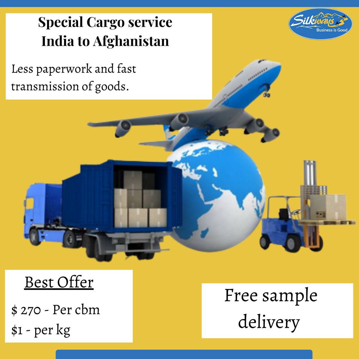 silkways.com/service
Special cargo service from India to Afghanistan
Less paperwork and fast transmission of goods. 
* Free sample delivery 
* $ 270 - Per cbm
* $1 - per kg

#silkways #b2b #importexport #b2bservices #b2bwebsite #postyourinquiry #bestb2bwebsite  #cargo