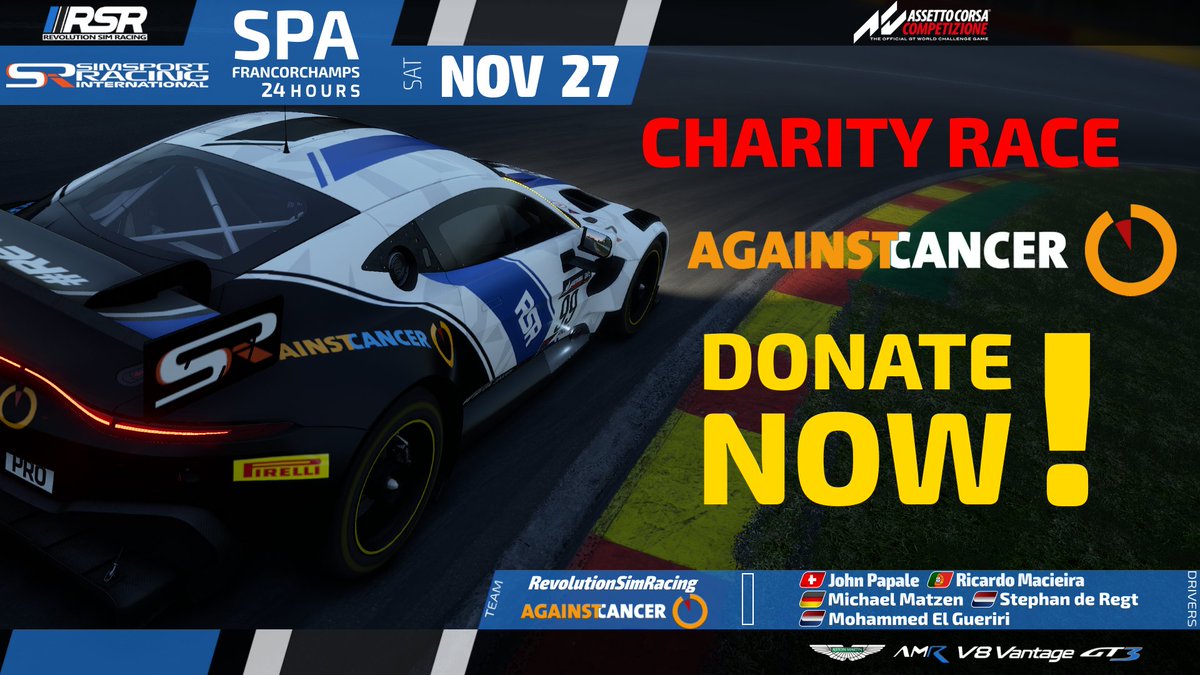 NOW LIVE!🔥 

DONATE and WATCH RSR Team Gold LIVE!

Donation Links:
🌍bit.ly/SSRIac21
[add 'RevolutionSimRacing Gold' into description]
🇳🇱bit.ly/RSRac21

🖥Mohammed: bit.ly/MOrsrAC
🖥Official: bit.ly/SSRIoff 

GOOD LUCK GUYS! 👊