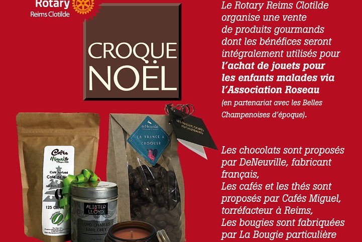 "Croque Noël 2021"
Bénéfices intégralement utilisés pour l’achat de jouets remis à Association ROSEAU qui aide les enfants atteints de leucémie et de cancer soignés au CHU de Reims.
Détails ici : facebook.com/RotaryReimsClo…
Rotary Reims Clotilde "Servir pour changer des vies"