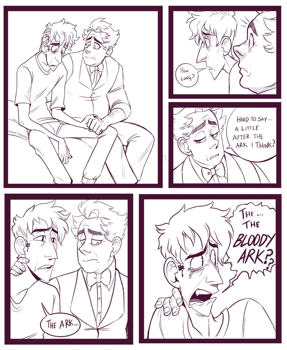 I drew this a whole year ago now OOPS, this is one of my fave bits from indieninja92's lovely good omens fic "The Grindr Logo Doesn't Even Have a 'G' In It" which is VERY NSFW so be warned. SPOILERS: this is when they finally confess how long they've loved each other 