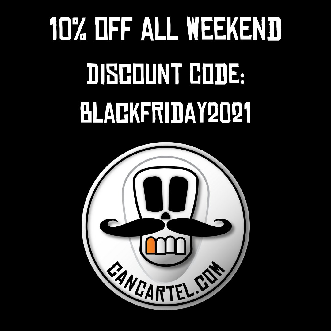 We are giving you 10% off all stock this weekend with discount code: BLACKFRIDAY2021 
Offer ends Midnight Sunday 
#jointhecartel #cancartel #cans #shopnow #discount #shopinline #supportlocal