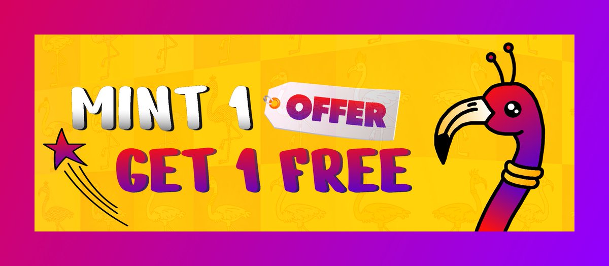 Hello #FlamingoFamily! 🦩

We're announcing the "Mint 1 Get 1 Free Promotion"🙌

For every minted Flamingo NFT you'll receive another one for Free!🤩

Apply for a Whitelist Spot and participate in the Pre-Sale ▶️ forms.gle/C4NvAmo5kPnaTe…

#NFTcommunity #NFTs #NFT #NFTartists