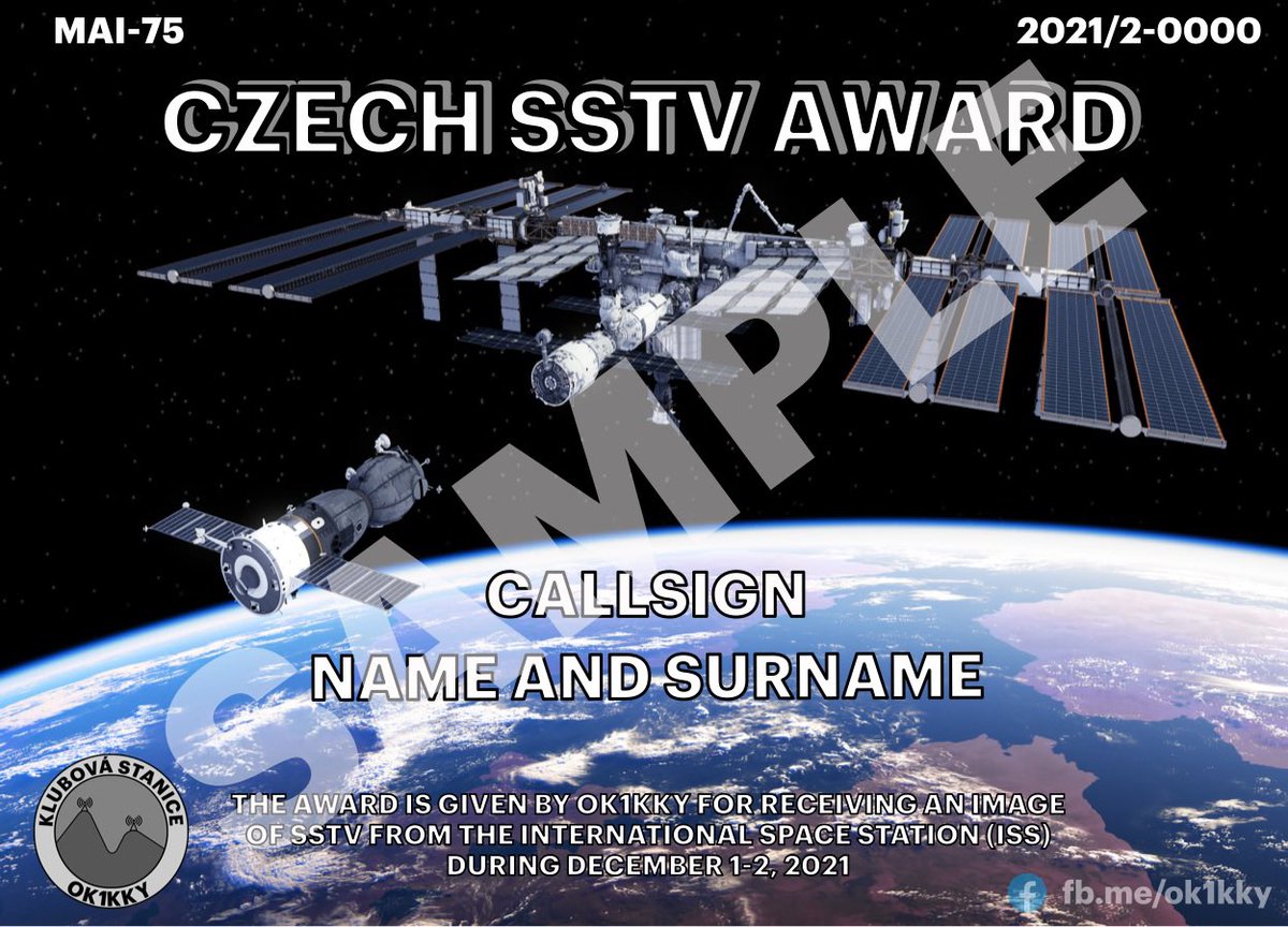 ok1kky's tweet image. ISS will again transmit images using SSTV, at 145,800 KHz in PD-120 mode.

Application form: forms.gle/EcWQdrXbfjnb2k…

 More info on Facebook: fb.me/ok1kky

@issfanclub @RF2Space @ARISS_status @InSpacEXplorer @LU1DA1 @AMSAT