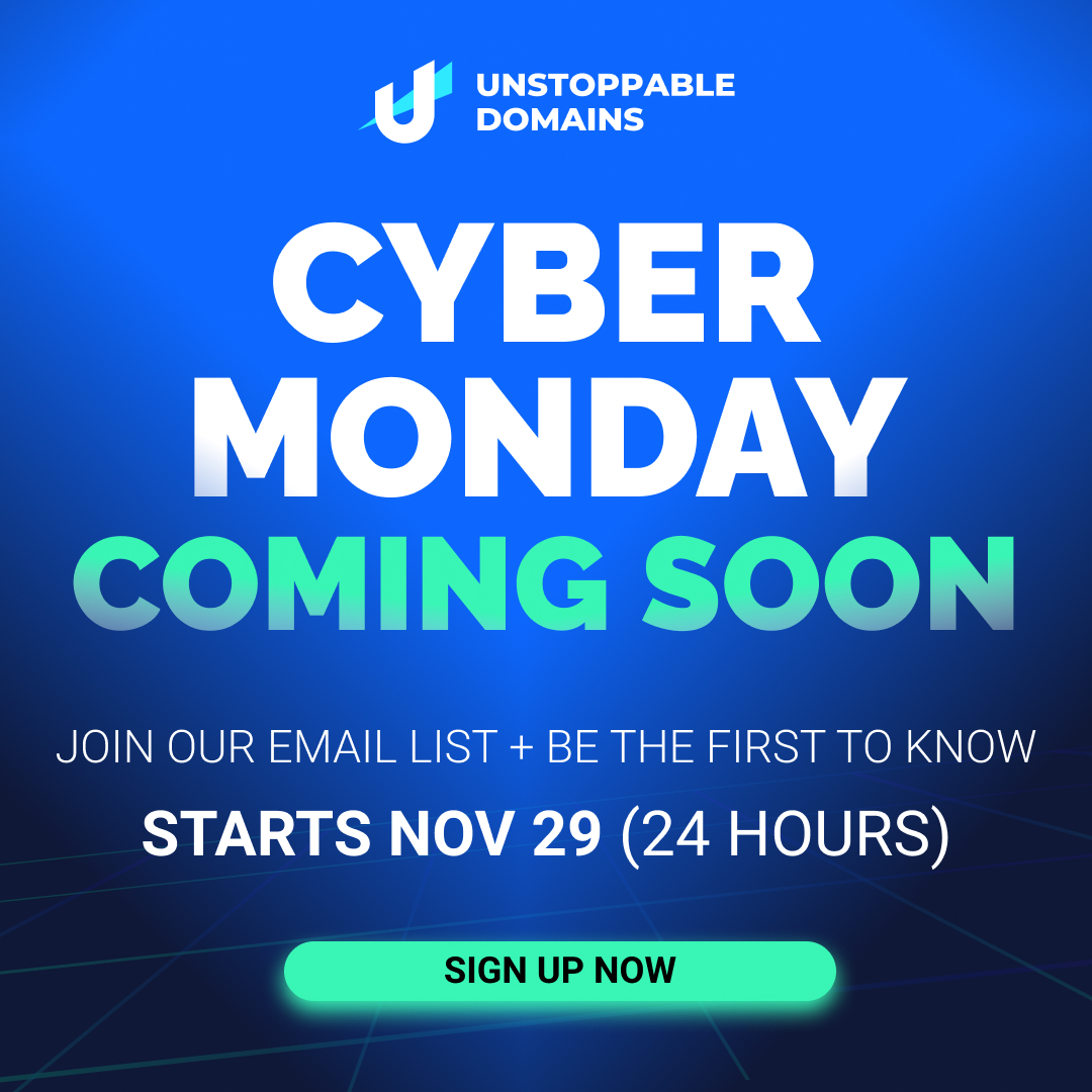 ⌛️ Pro tip: If you’ve been waiting to get into #Web3, our #CyberMonday sale is your chance to tap in! 🙋‍♂️ 🙋‍♀️ ✅ Join our email list for an exclusive look at our one-and-only sale of the year! SIGN UP ⤵️ unstoppableweb.co/firsttoknow-CM… #NFTs #blockchain #DeFi #crypto #BTC #ETH