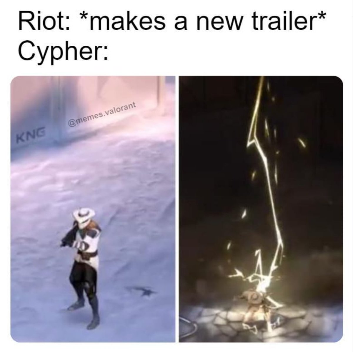 ValorantUpdated's tweet photo. Man it's always Cypher. 

Via memes.valorant #VALORANT https://t.co/6fjiykf8px
