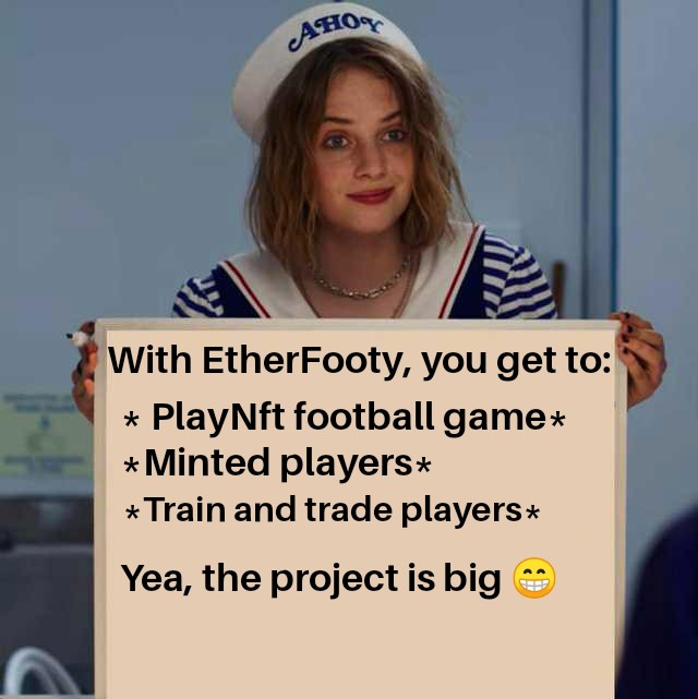 pumpey93's tweet photo. Best Nft football project out there 😁
Support and invest in @EtherFooty . Amazing project ⚽⚽
#NFTs #nftgame #nftart #nftdrops  #openseanft https://t.co/NWSpH04UHr