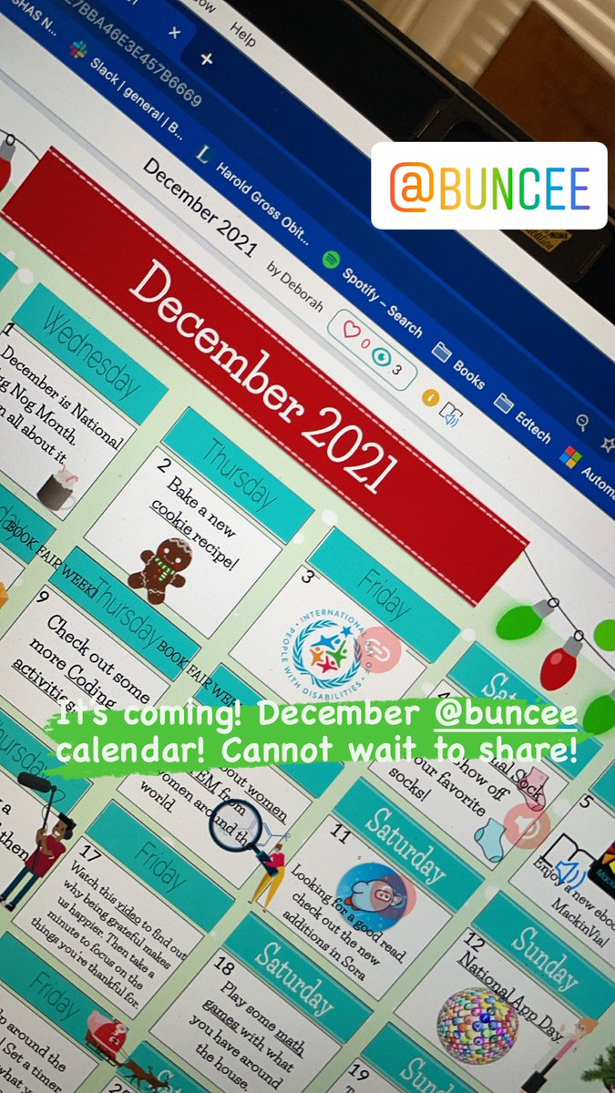 Z_Brarian's tweet image. It’s coming! The December @Buncee calendar! Such a great way to share family fun activities! #buncee #edtech #LISDLibs