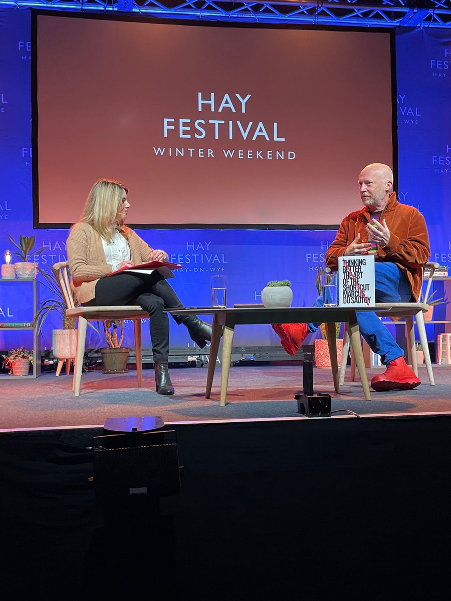 MarcusduSautoy's tweet photo. What a wonderful morning @hayfestival talking with @HallieRubenhold about #ThinkingBetter to a sell out audience at the winter weekend. So good to be back. https://t.co/vyBvI2Tbwo