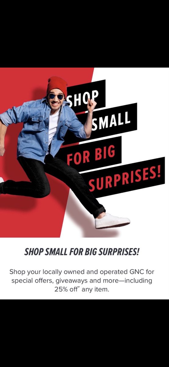 Happy Saturday everyone! Today is National Small Business day and today we are offering 25% off one item. In order to take advantage of this one day sale you must have a GNC membership.If you don’t have we can sign you up for free! We also want to say thank you for supporting us