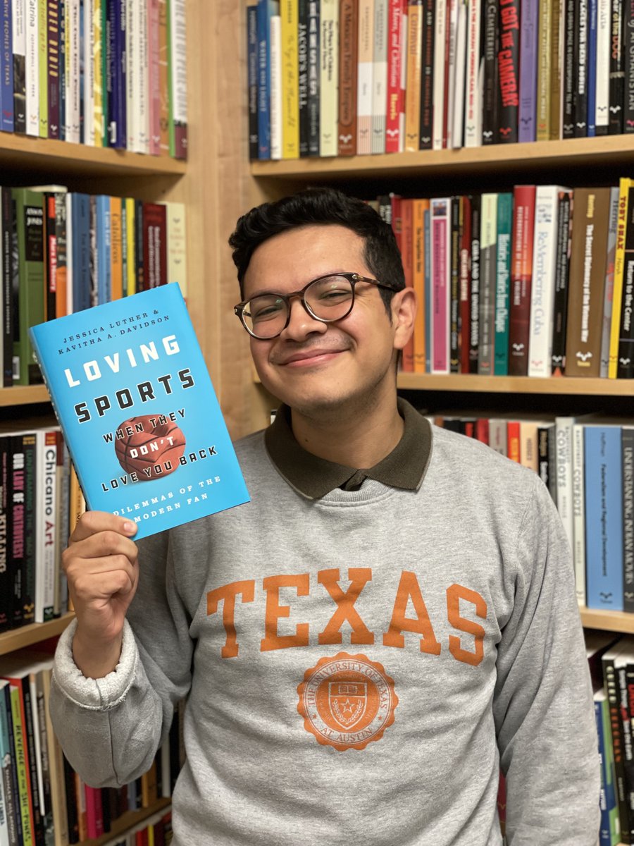 UTexasPress's tweet photo. Uriel wants every sports fan out there reading this to order @jessicawluther and @kavithadavidson’s LOVING SPORTS WHEN THEY DON’T LOVE YOU BACK. He’s a die-hard Cowboys fan with questions and this book has the answers. #LovingSports https://t.co/63HITgH0Oe https://t.co/SQ0XnLUmbM